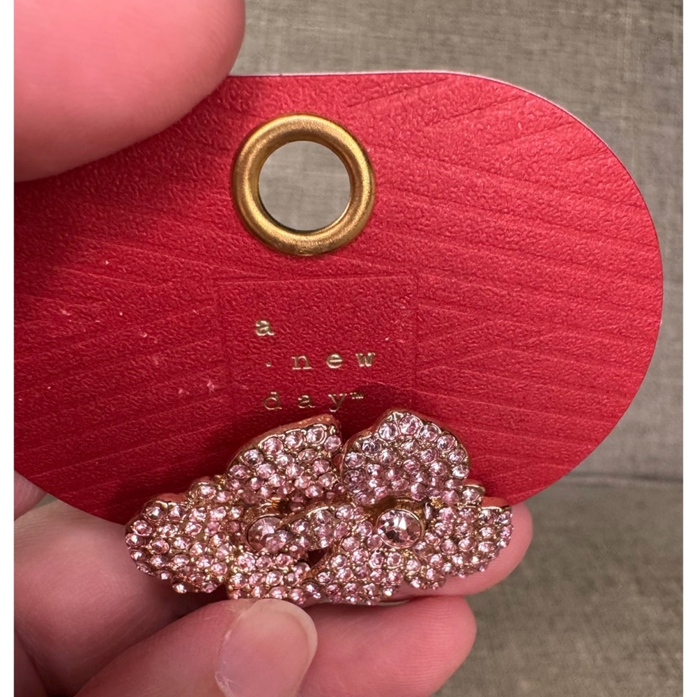Pink Rhinestone Flower Earrings - Picture 2 of 3